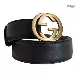Authentic Gucci Pink Calfskin Leather Gold Interlocking G Buckle Belt 80/32